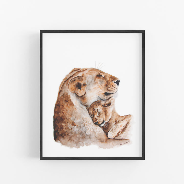 Mom and Baby Lion Art Print - Tiny Toes Design