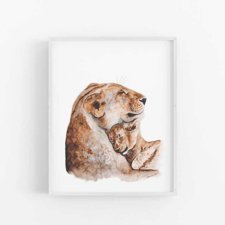 Mom and Baby Lion Art Print - Tiny Toes Design