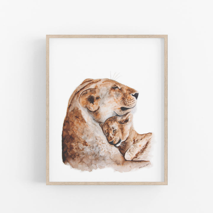 Mom and Baby Lion Art Print - Tiny Toes Design