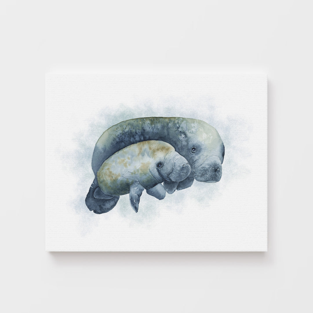 Mom and Baby Manatee Nursery Art - Tiny Toes Design