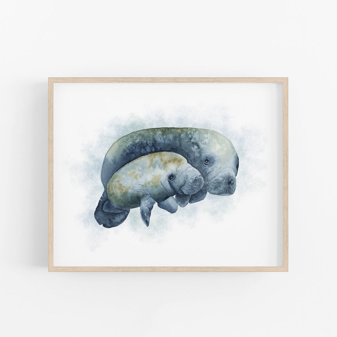 Mom and Baby Manatee Nursery Art - Tiny Toes Design