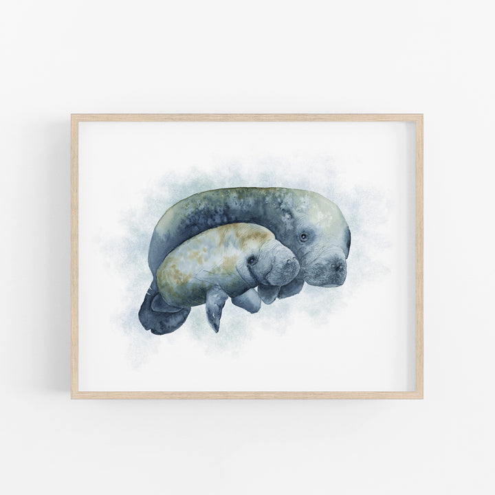Mom and Baby Manatee Nursery Art - Tiny Toes Design