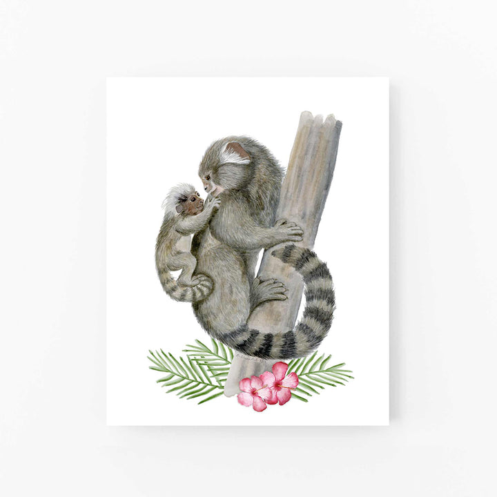 Mom and Baby Marmoset Monkey Watercolor Print - Tiny Toes Design