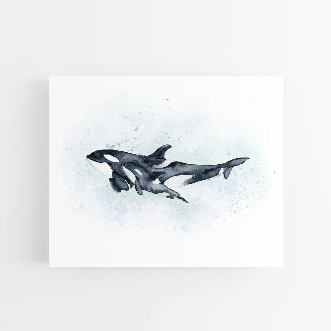 Mom and Baby Orca Watercolor - Tiny Toes Design