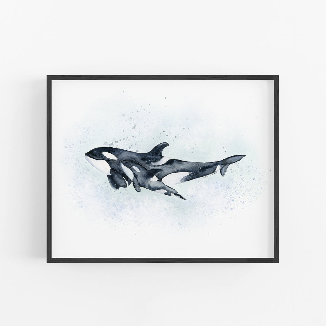 Mom and Baby Orca Watercolor - Tiny Toes Design