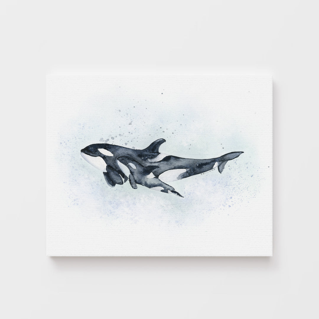 Mom and Baby Orca Watercolor - Tiny Toes Design