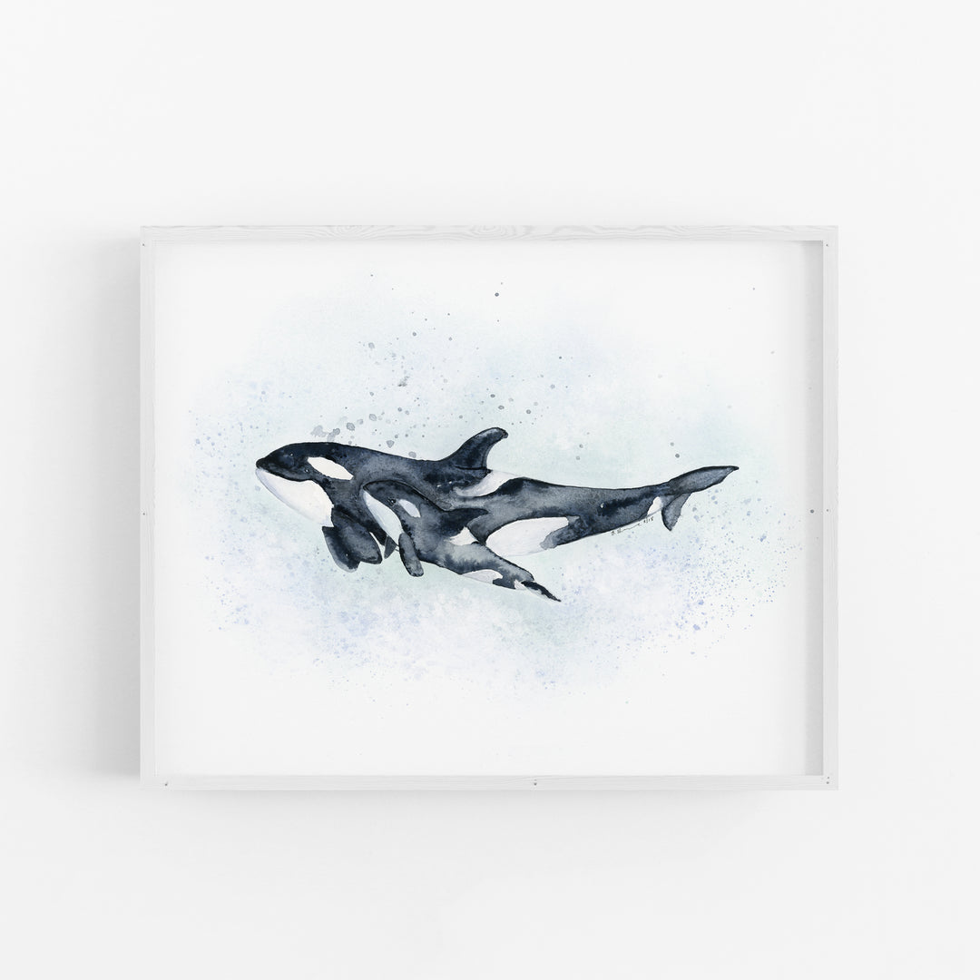 Mom and Baby Orca Watercolor - Tiny Toes Design