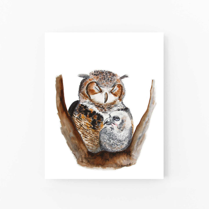 Mom and Baby Owl Watercolor - Nursery Print - Tiny Toes Design