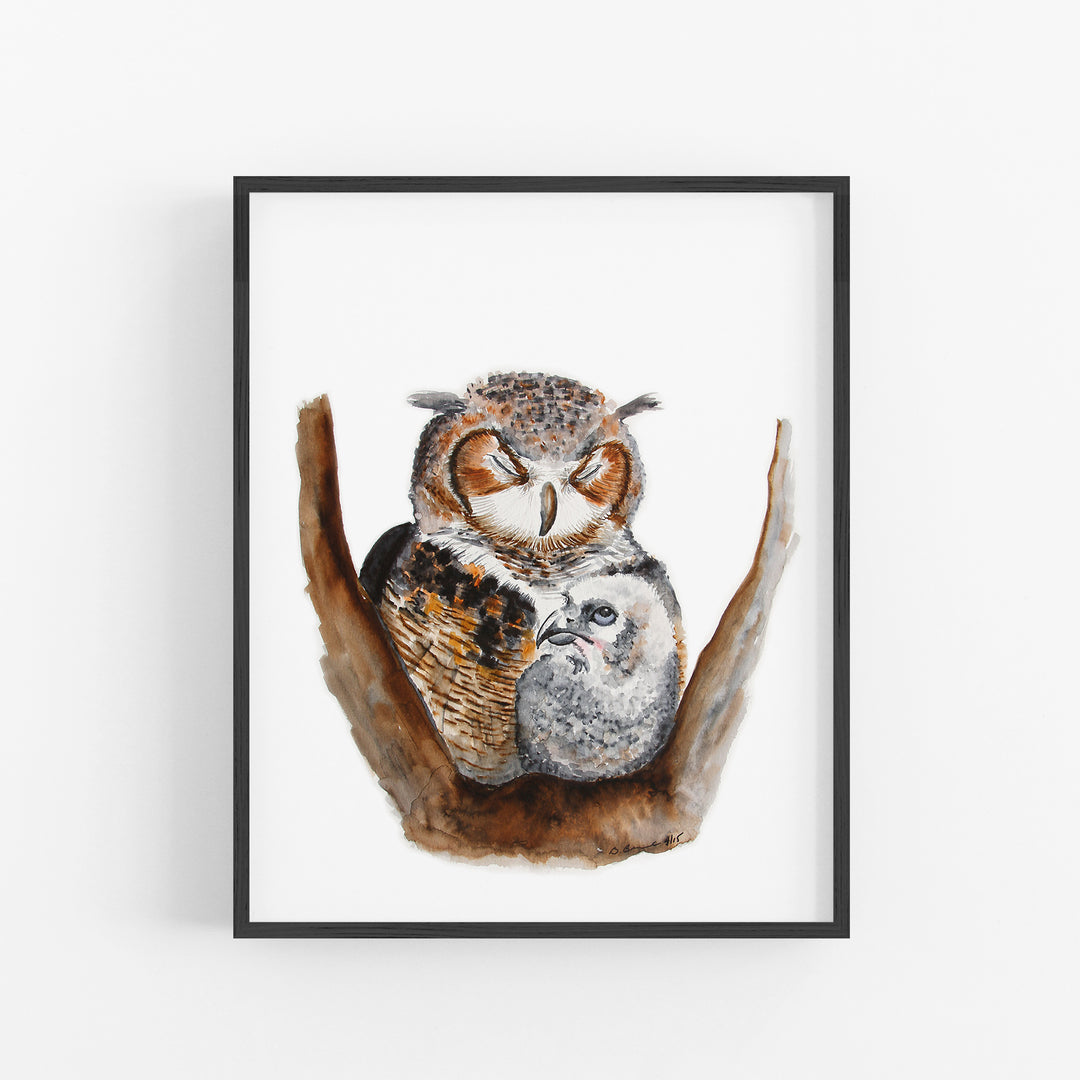 Mom and Baby Owl Watercolor - Nursery Print - Tiny Toes Design