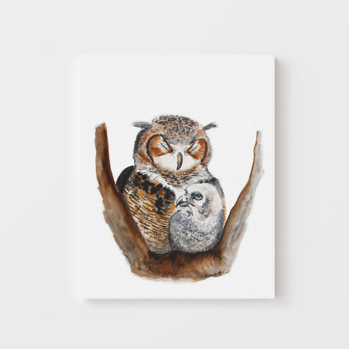 Mom and Baby Owl Watercolor - Nursery Print - Tiny Toes Design