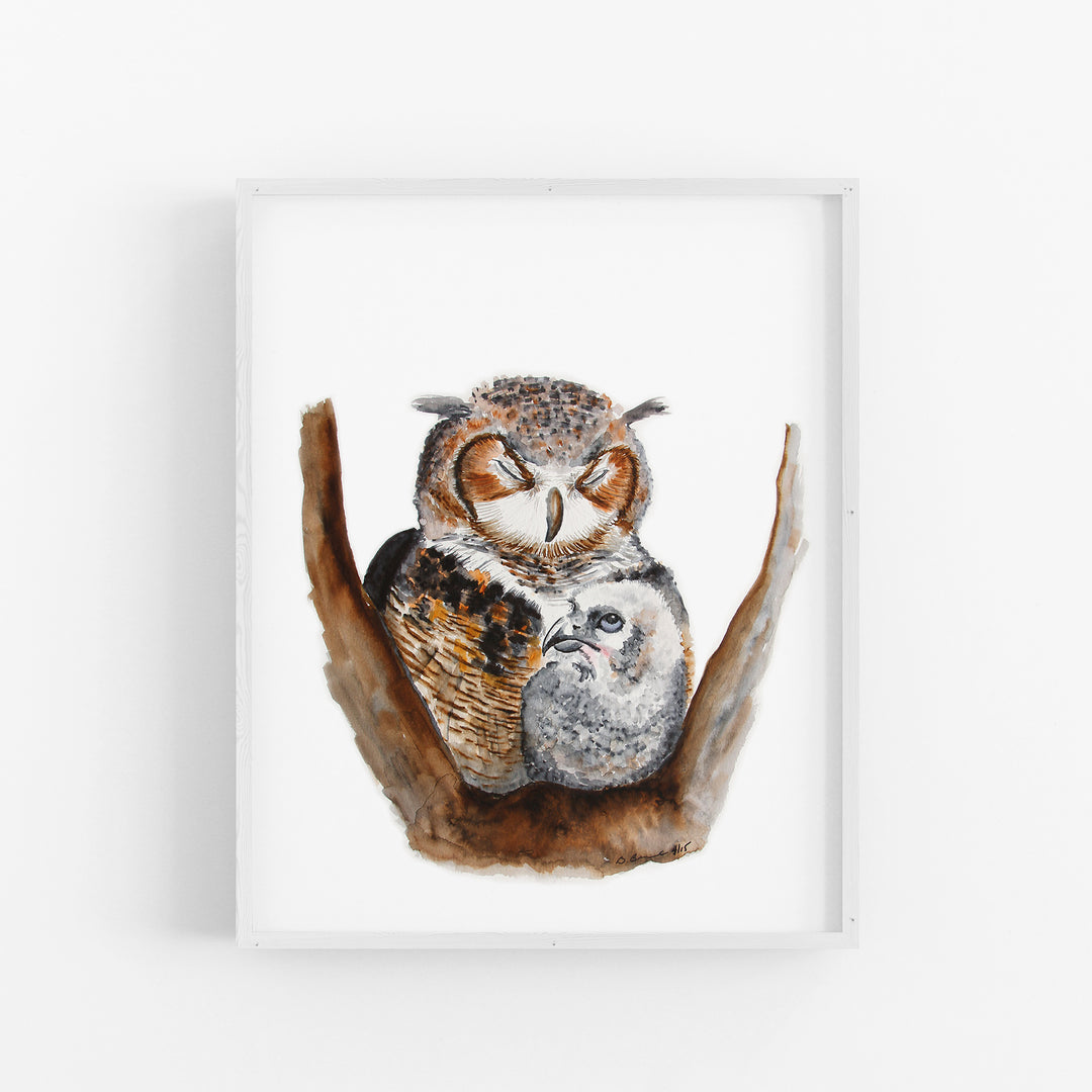 Mom and Baby Owl Watercolor - Nursery Print - Tiny Toes Design