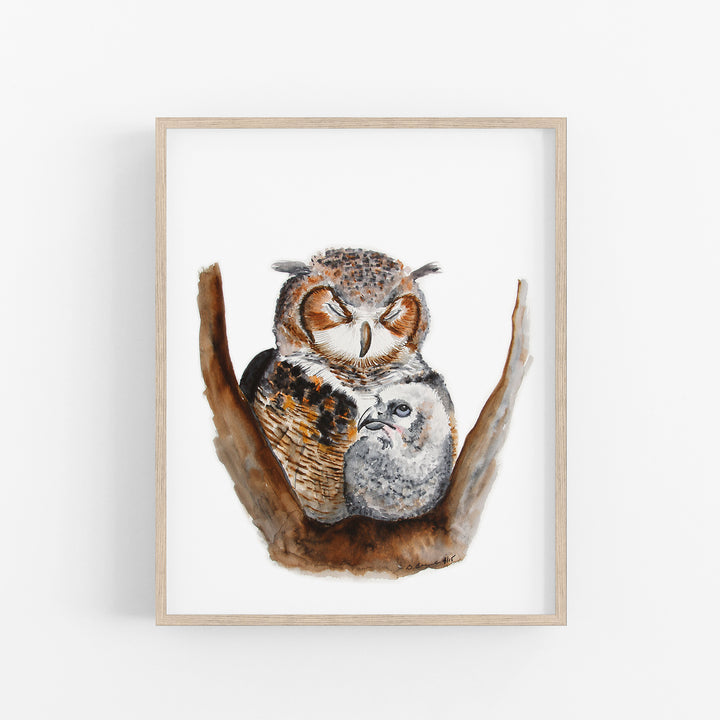 Mom and Baby Owl Watercolor - Nursery Print - Tiny Toes Design