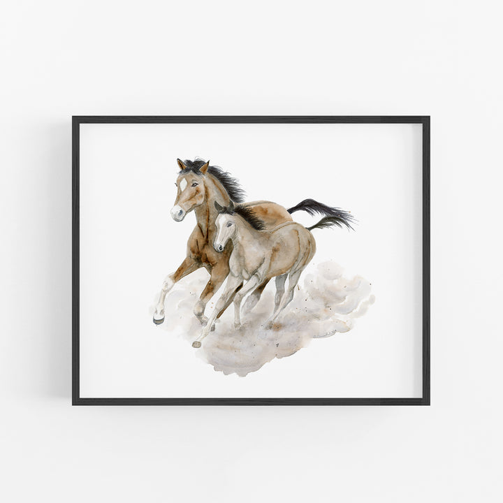 Mom and Baby Wild Horses Watercolor - Horse Print - Tiny Toes Design