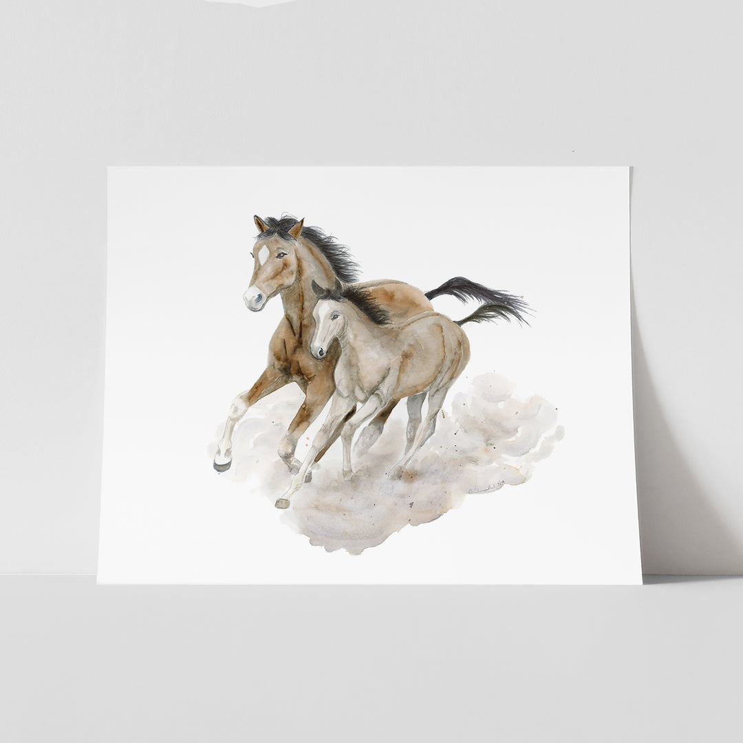 Mom and Baby Wild Horses Watercolor - Horse Print - Tiny Toes Design