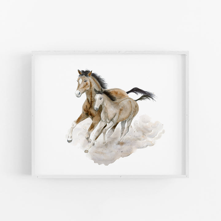Mom and Baby Wild Horses Watercolor - Horse Print - Tiny Toes Design