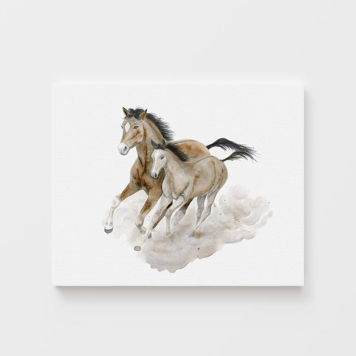 Mom and Baby Wild Horses Watercolor - Horse Print - Tiny Toes Design