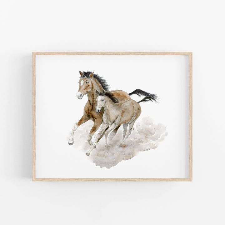 Mom and Baby Wild Horses Watercolor - Horse Print - Tiny Toes Design
