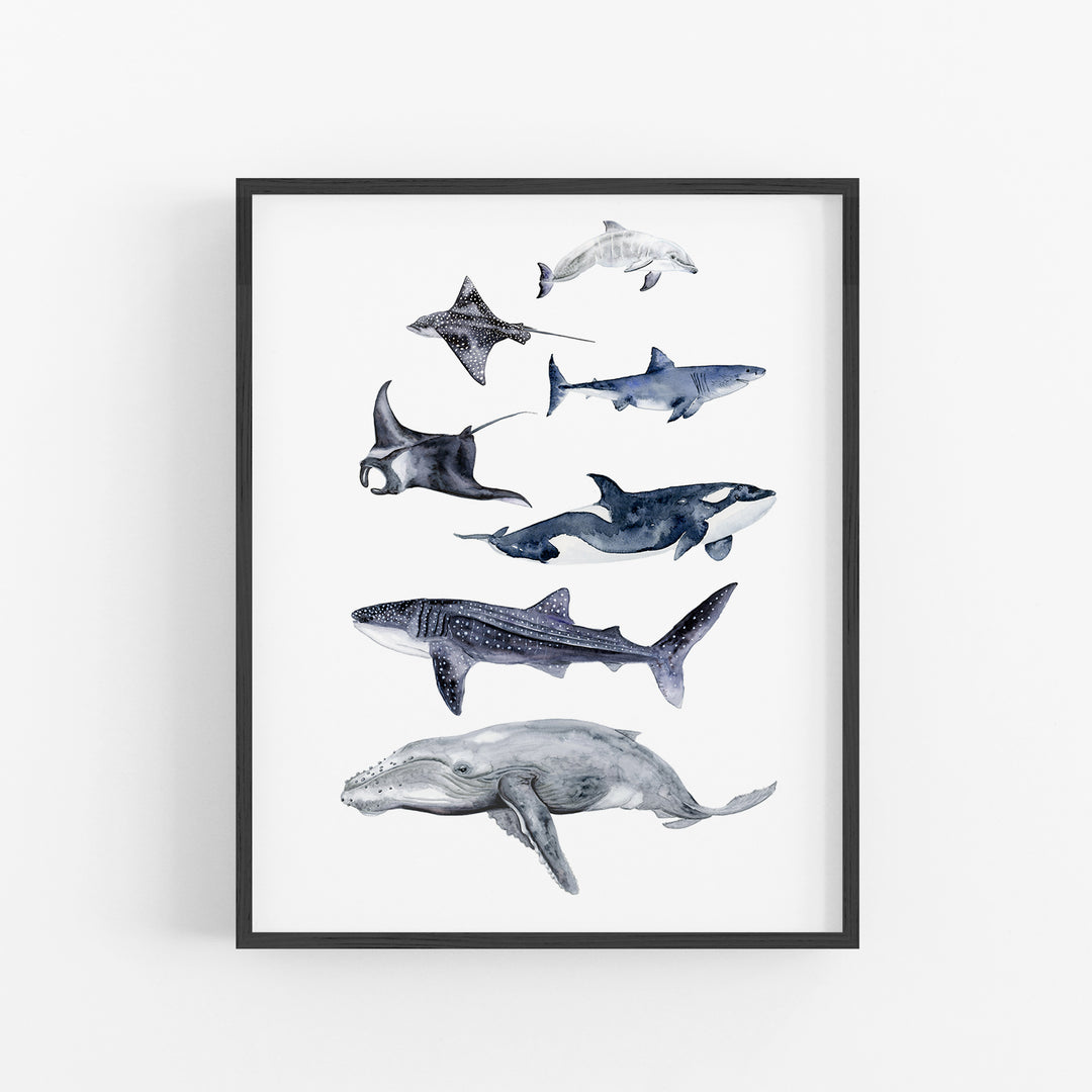 Sea Life Watercolor Art Print - Tiny Toes Design