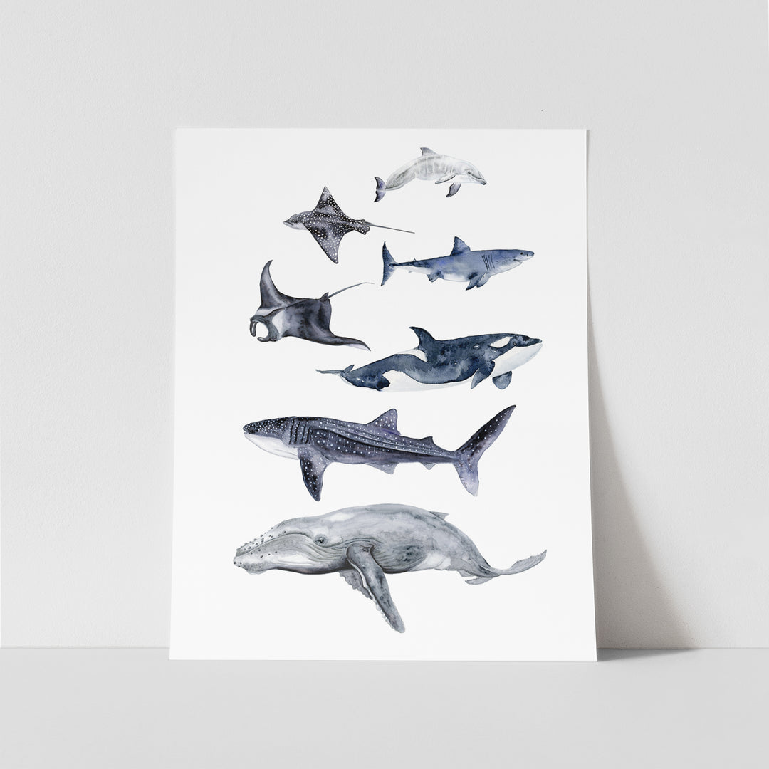 Sea Life Watercolor Art Print - Tiny Toes Design