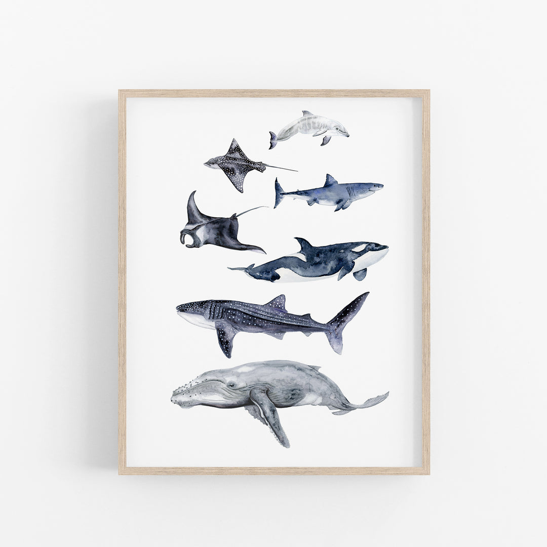 Sea Life Watercolor Art Print - Tiny Toes Design