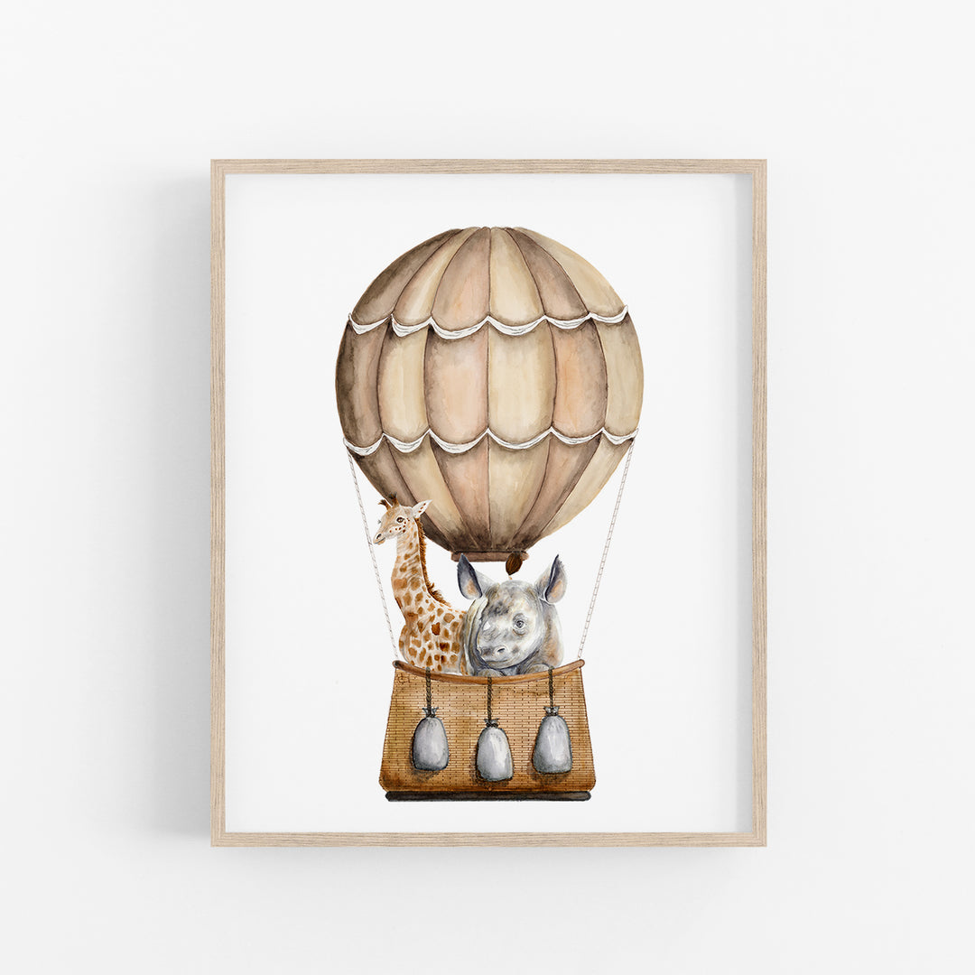 Yellow Hot Air Balloon with Baby Animals Nursery Decor - Tiny Toes Design