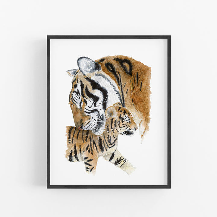 Mom and Baby Tiger Watercolor Nursery Art - Tiny Toes Design