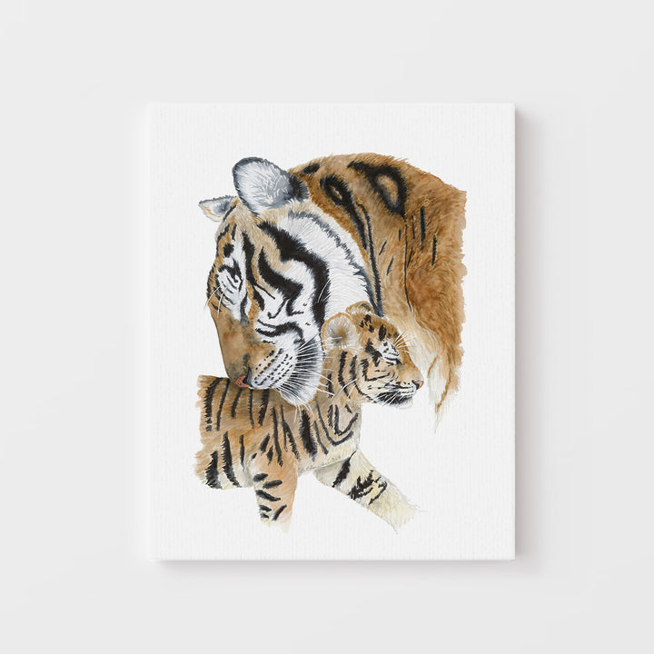 Mom and Baby Tiger Watercolor Nursery Art - Tiny Toes Design