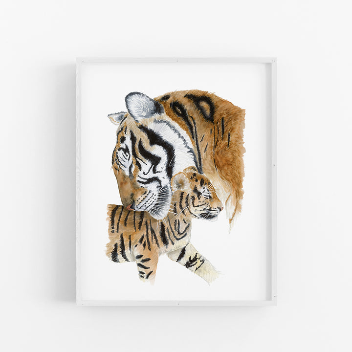 Mom and Baby Tiger Watercolor Nursery Art - Tiny Toes Design