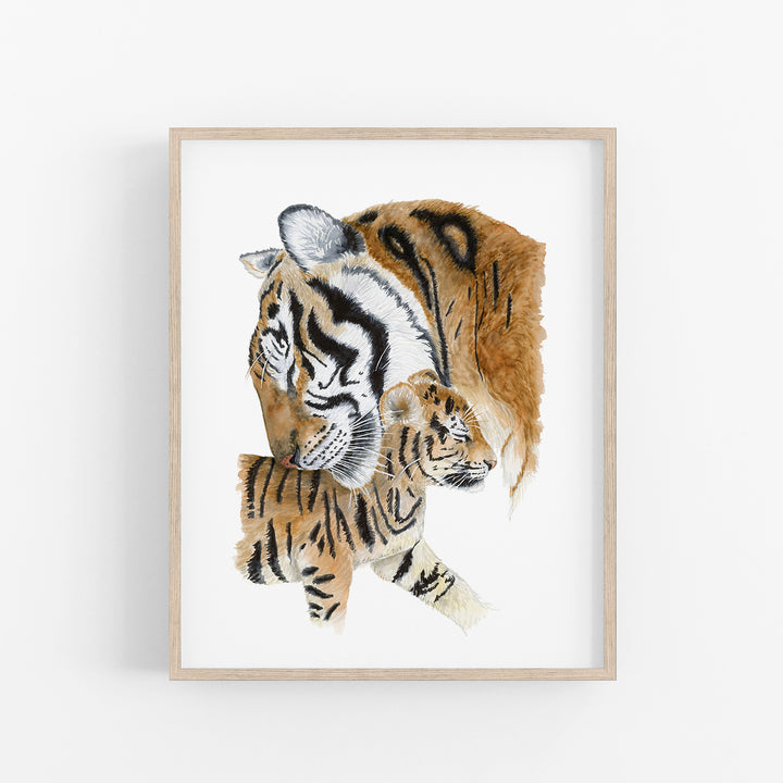 Mom and Baby Tiger Watercolor Nursery Art - Tiny Toes Design