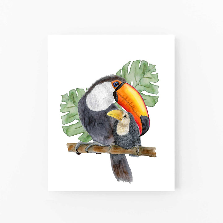 Mom and Baby Toucan Watercolor Print - Tiny Toes Design