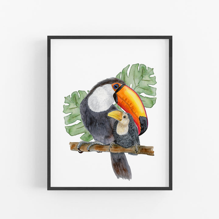 Mom and Baby Toucan Watercolor Print - Tiny Toes Design
