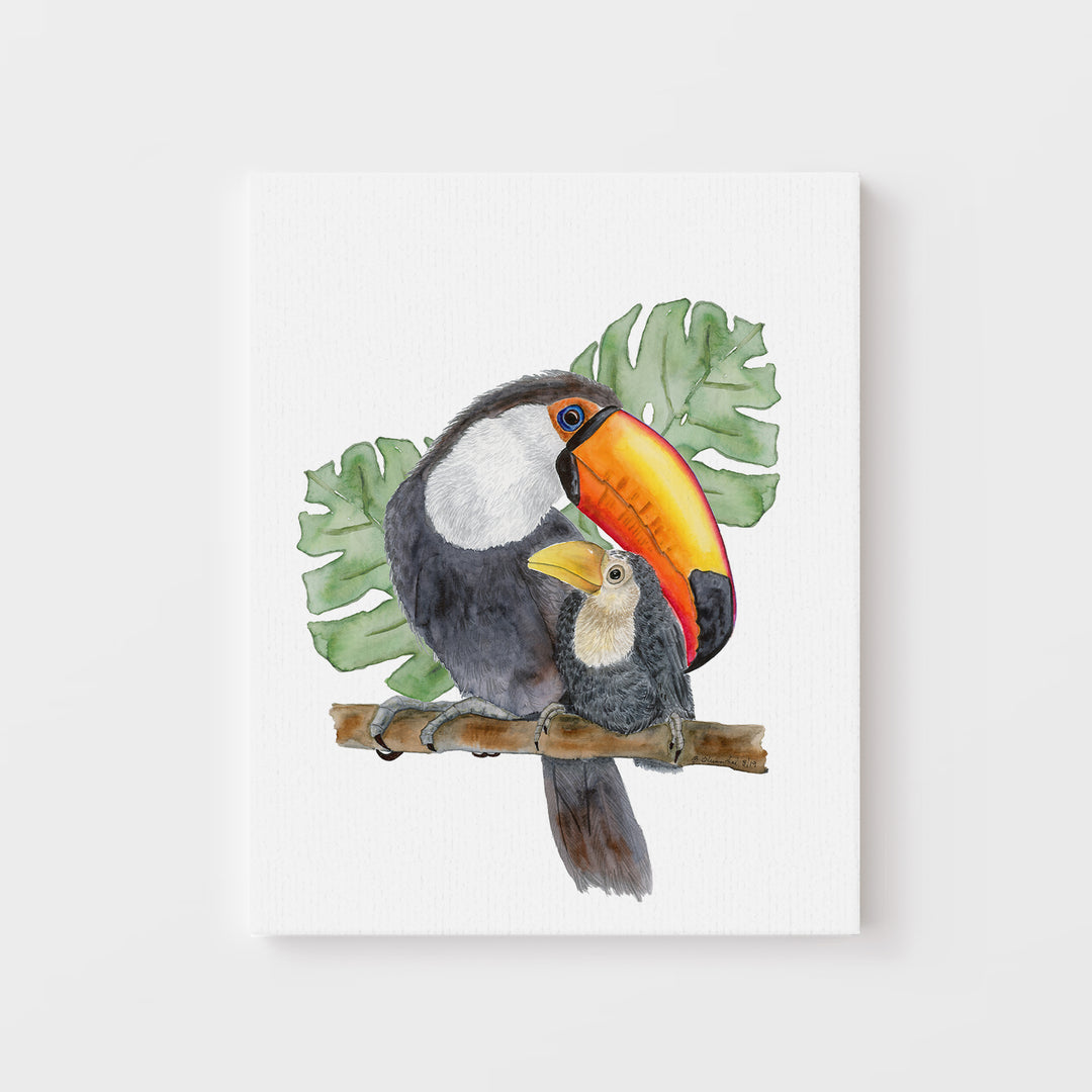 Mom and Baby Toucan Watercolor Print - Tiny Toes Design