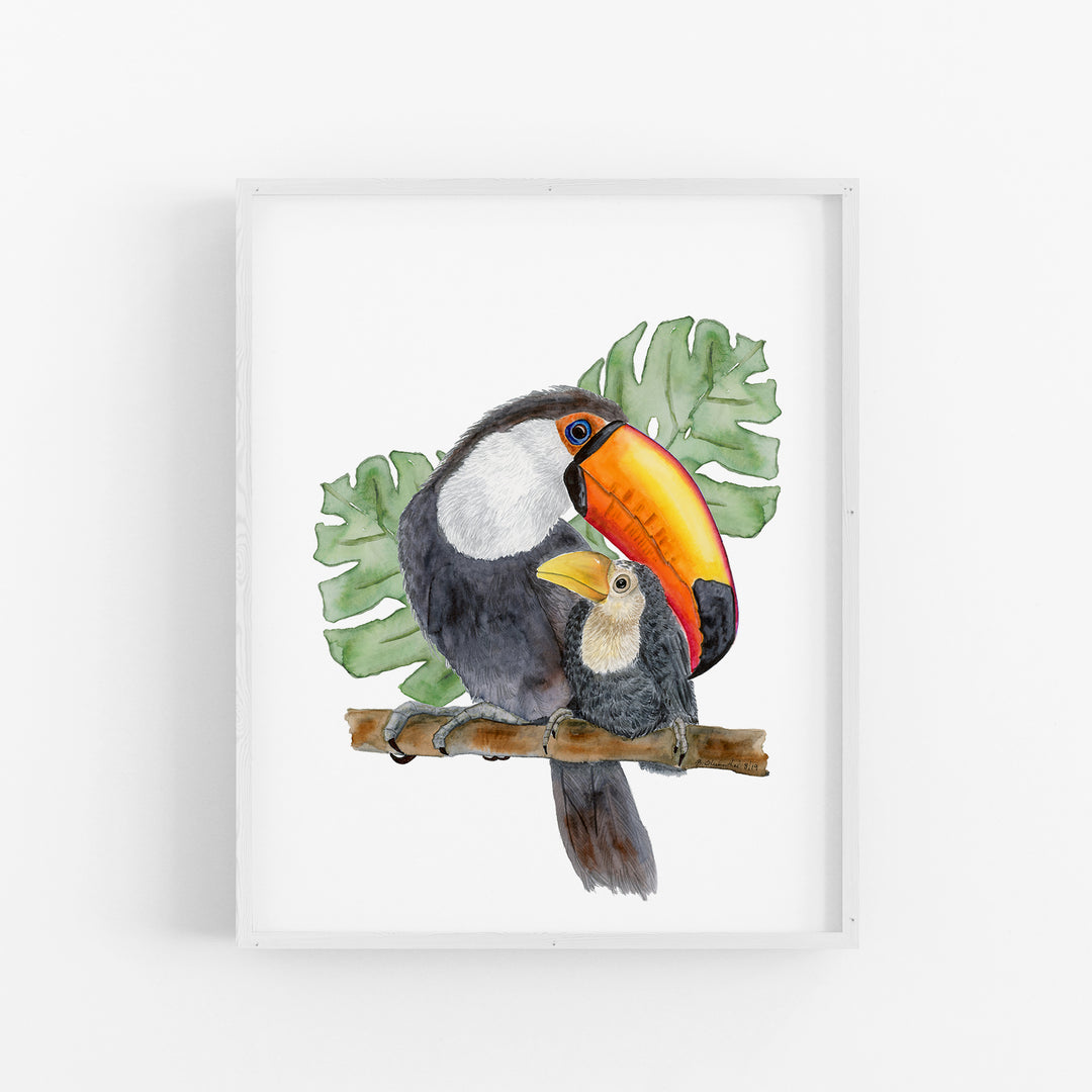 Mom and Baby Toucan Watercolor Print - Tiny Toes Design