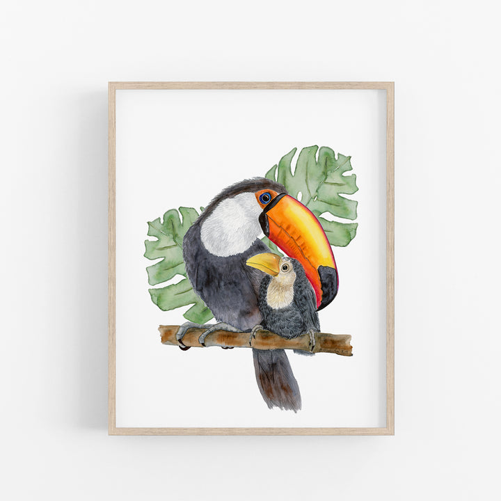 Mom and Baby Toucan Watercolor Print - Tiny Toes Design