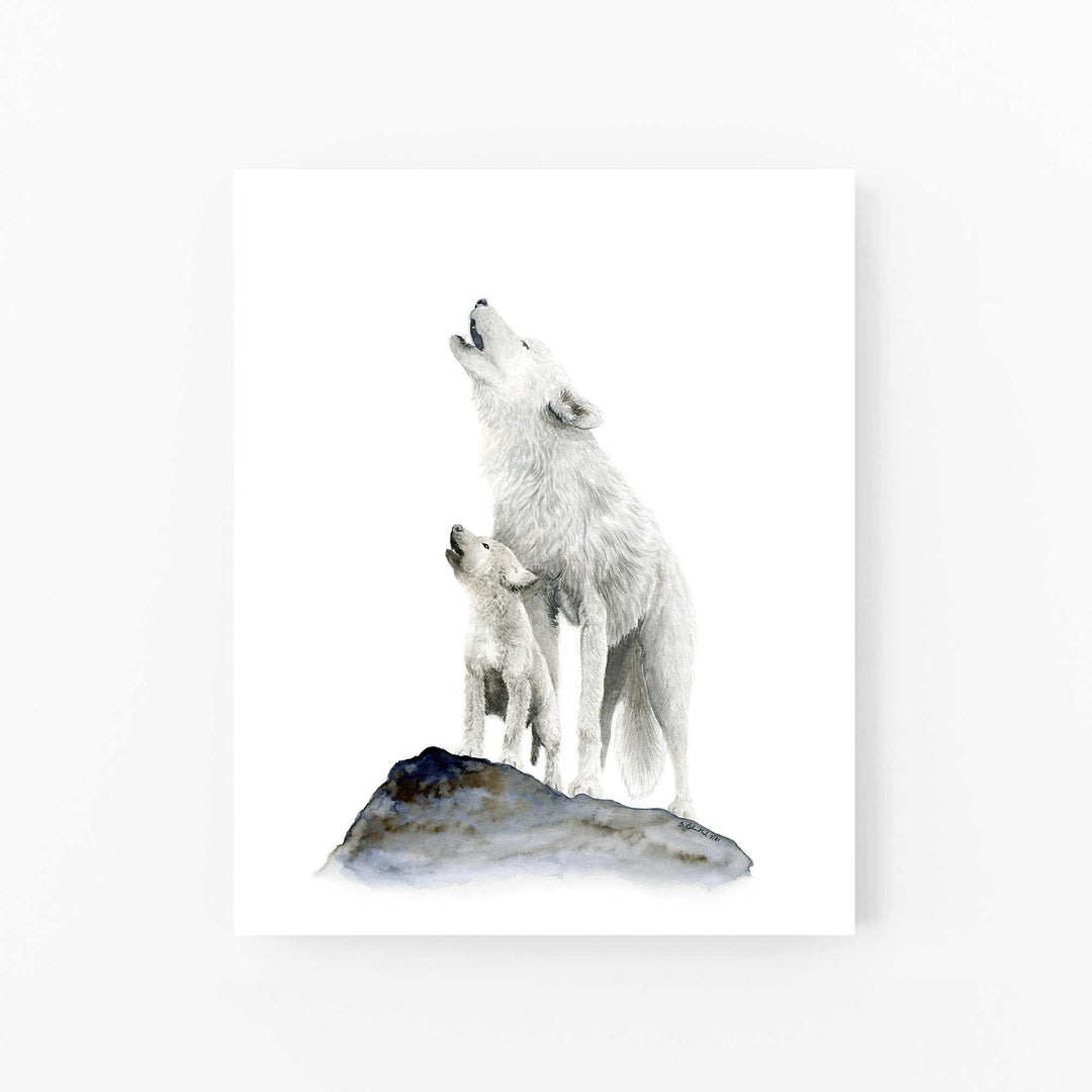 Mom and Baby Howling Wolf Art Print - Tiny Toes Design