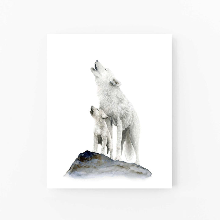 Mom and Baby Howling Wolf Art Print - Tiny Toes Design