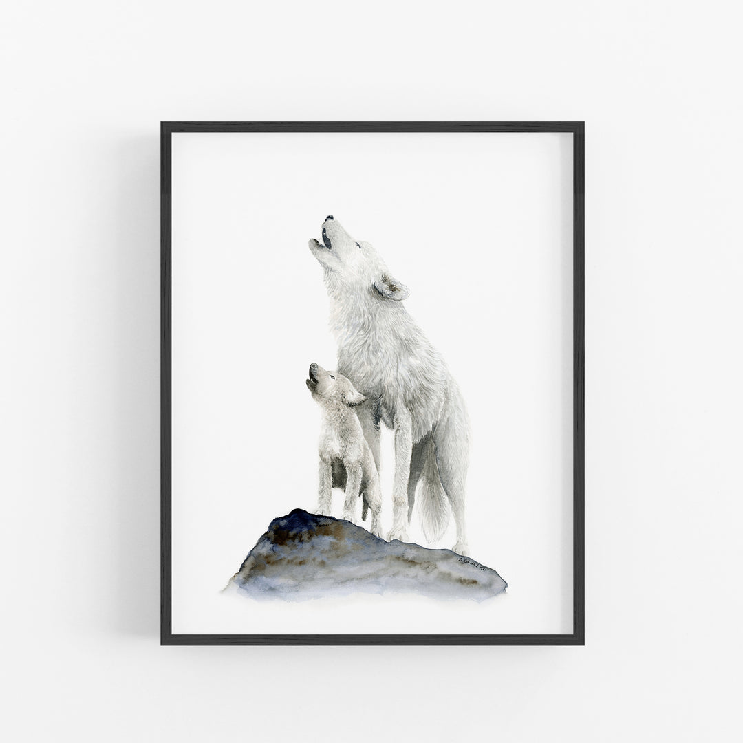 Mom and Baby Howling Wolf Art Print - Tiny Toes Design
