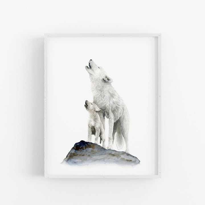 Mom and Baby Howling Wolf Art Print - Tiny Toes Design
