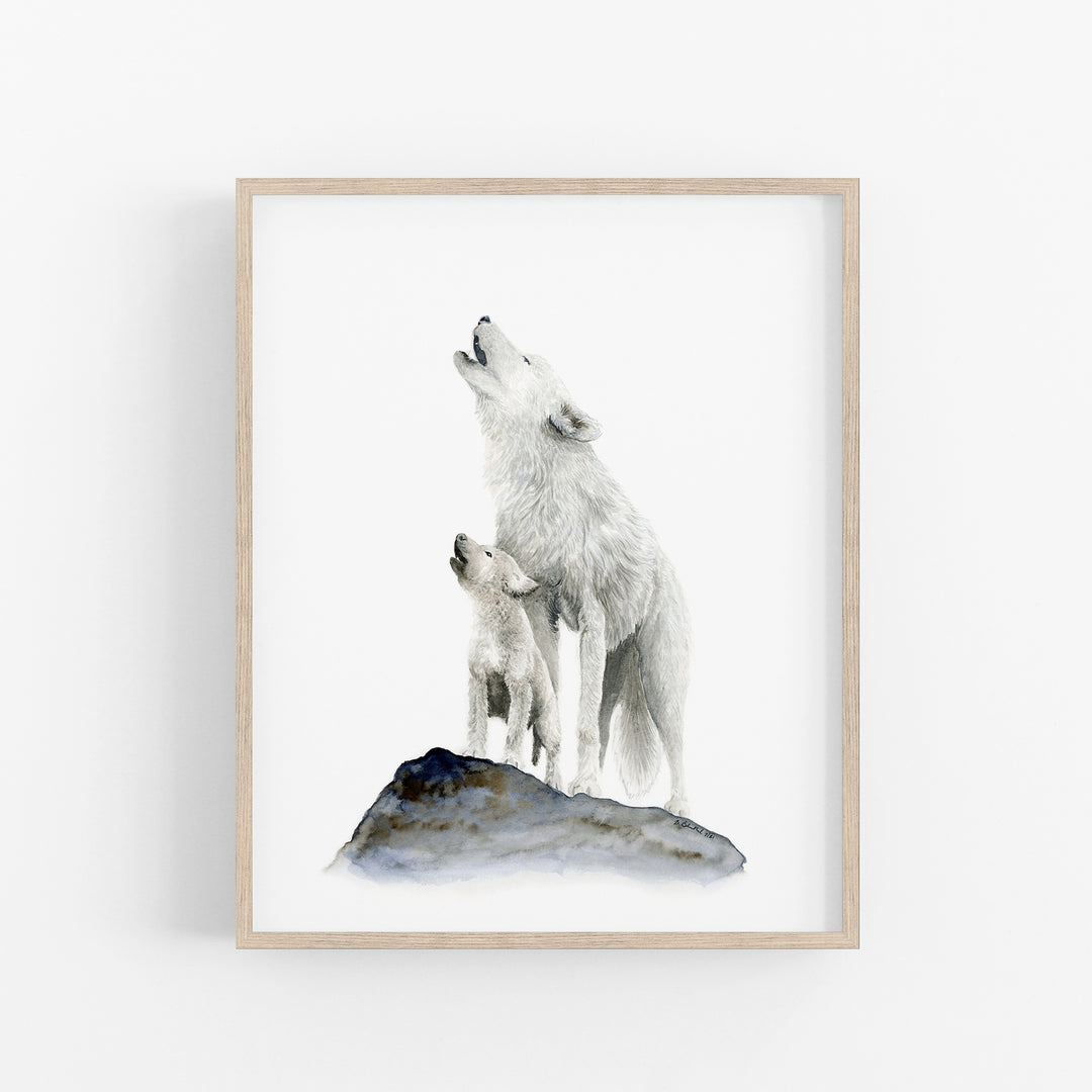 Mom and Baby Howling Wolf Art Print - Tiny Toes Design