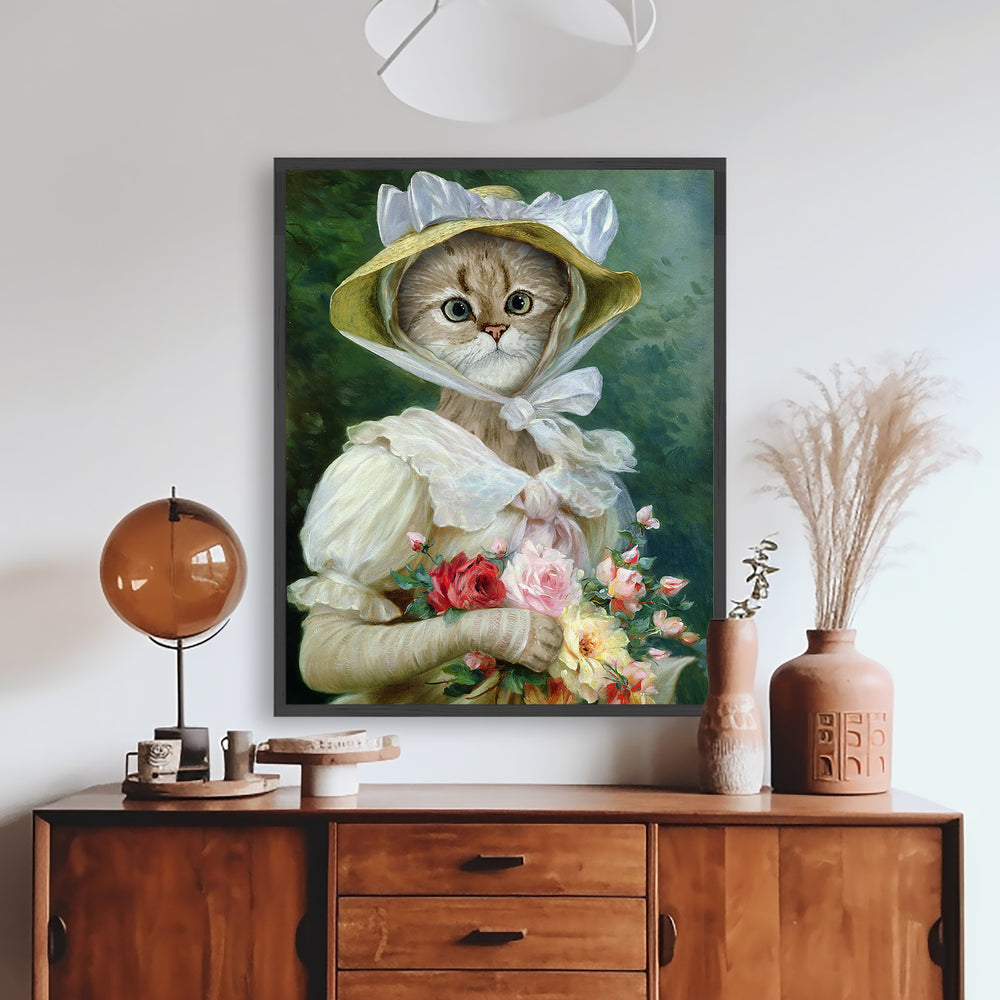 Elegant Cat with a Bouquet of Roses - Tiny Toes Design