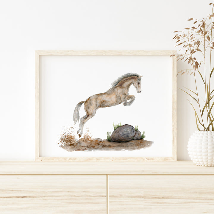 Jumping Horse Watercolor Print - Tiny Toes Design