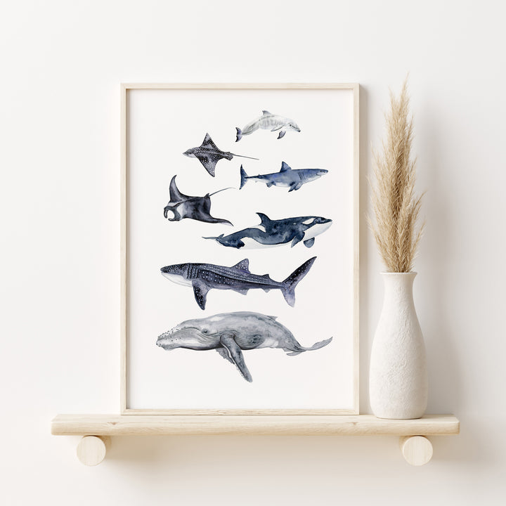 Sea Life Watercolor Art Print - Tiny Toes Design