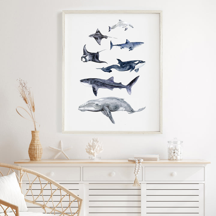 Sea Life Watercolor Art Print - Tiny Toes Design