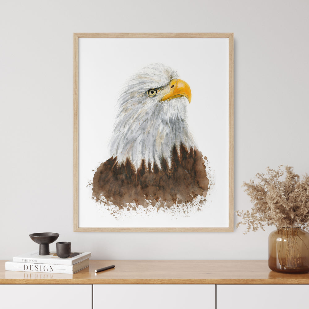 a painting of an eagle on a white wall