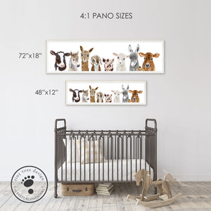 a baby's room with a crib and two pictures of animals on the