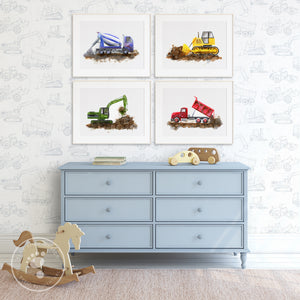 Construction Set of 4 Prints for Boy's Room