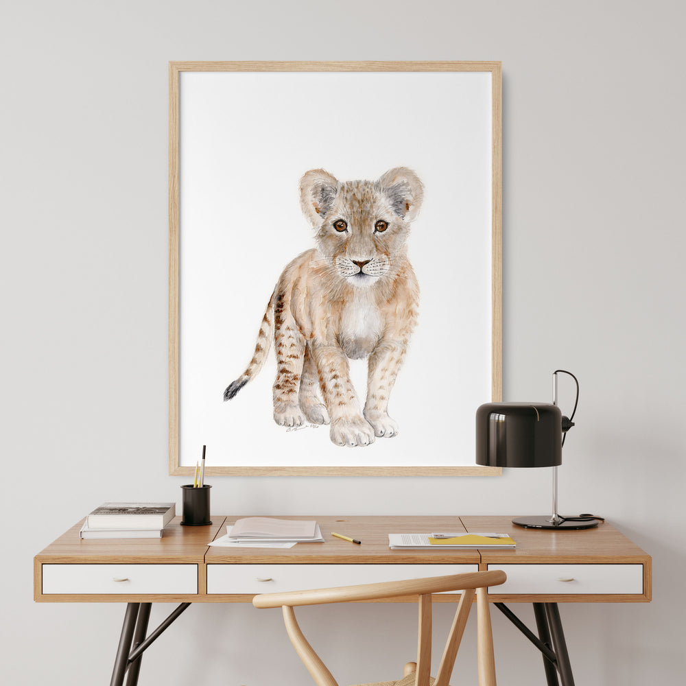 a baby lion cub nursery print