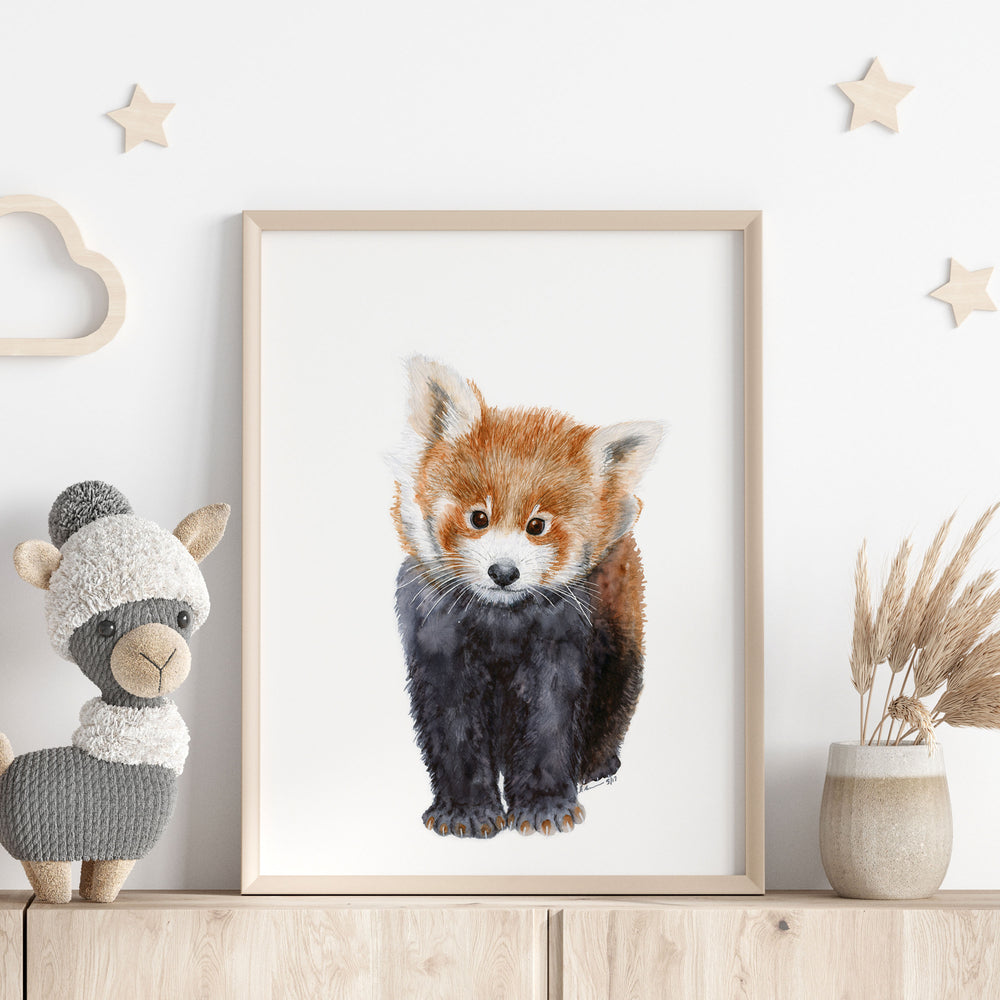 baby red panda watercolor nursery art