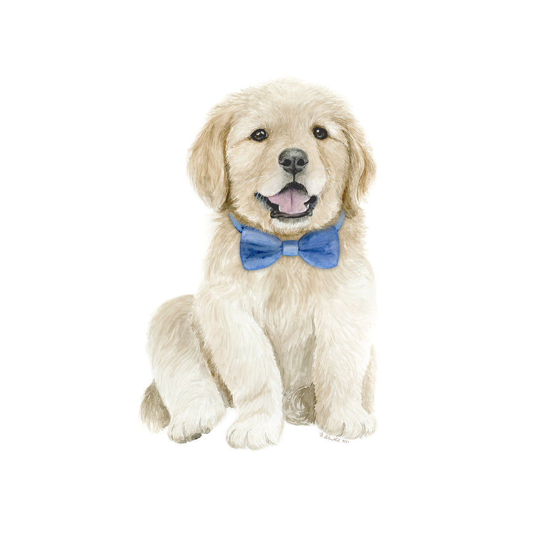 Golden Retriever Puppy in Blue Bowtie