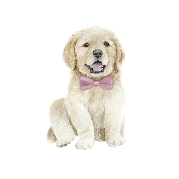 Golden Retriever Puppy in Pink Bowtie Print